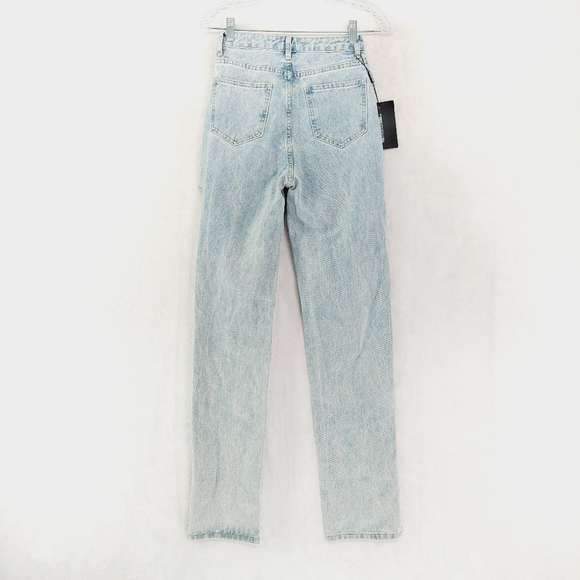 NEW PrettyLittleThing Light Blue Wash Thigh Rip Distressed Split Hem Jeans P614 - Picture 5 of 10